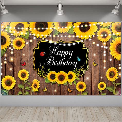 Buy Sunflower Happy Birthday Party Decorations Rustic Wood Photography