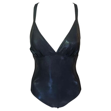 Vintage Yves Saint Laurent Ysl Black And Gold Velvet One Piece Swimsuit