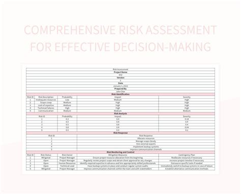 Comprehensive Risk Assessment For Effective Decision Making Excel