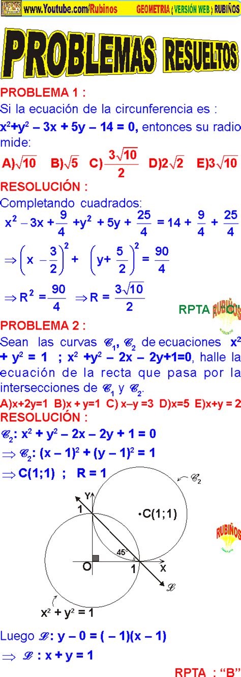 Ecuaciones De La Circunferencia En Geometria AnalÍtica Ejercicios Desarrollados De CÓnicas Pdf