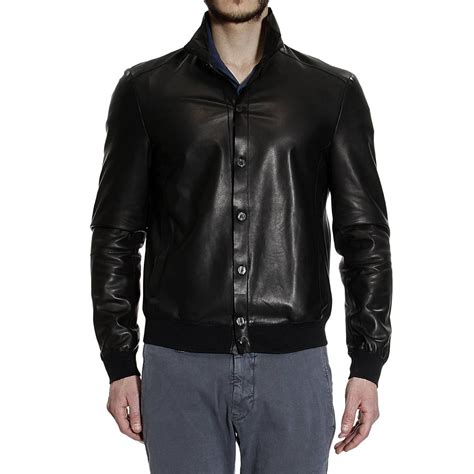 Emporio Armani Outlet Bomber Leather Buttons Jacket Emporio Armani