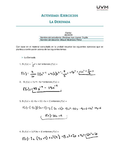 Actividad 3 Sin Descripcion ACTIVIDAD EJERCICIOS LA DERIVADA Fecha