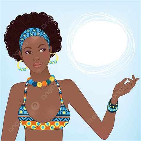 Wanita Afrika Cantik Berpakaian Berhias Melakukan Pose Dalam Balutan Bikini Yang Memikat Vektor