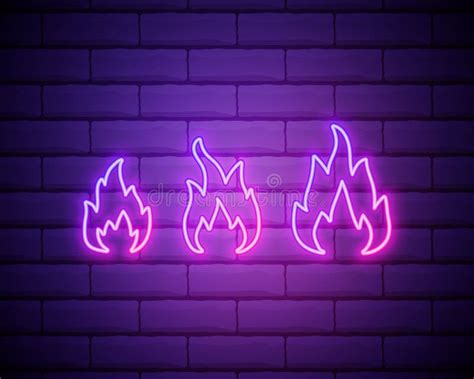 Neon Fire Icon Elements In Neon Style Icons Stock Illustration