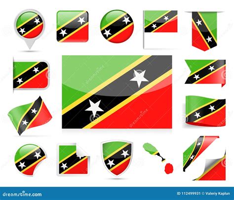 St Kitts And Nevis Flag Vector Set Stock Illustration Illustration Of Badge Freedom 112499931