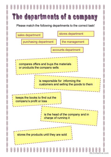 Company Departments English Esl Worksheets Pdf And Doc