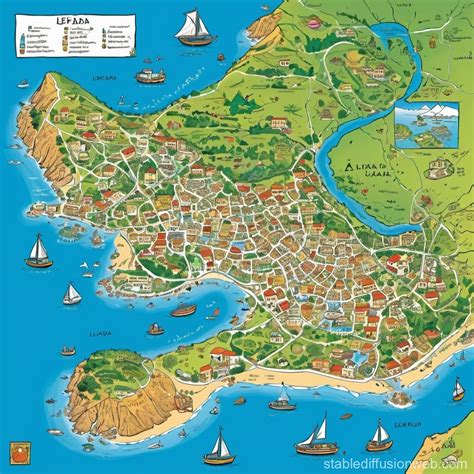 Lefkada Island: Mathematical Map Analysis | Stable Diffusion Online