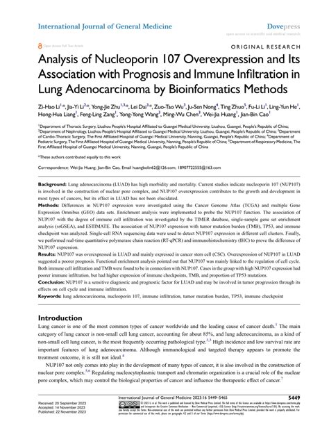 Pdf Analysis Of Nucleoporin 107 Overexpression And Its Association