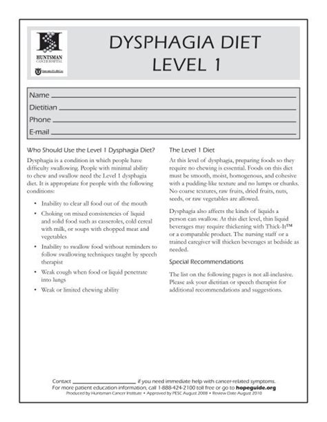 Dysphagia Diet Handouts