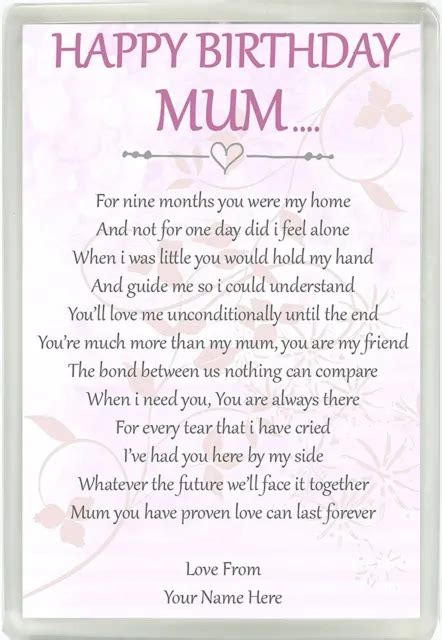 Personalised Happy Birthday Mum Poem Jumbo Fridge Magnet Ideal Gift