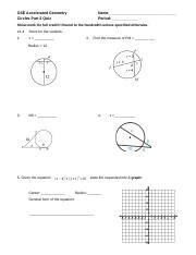 Circles Part Quiz V Docx Gse Accelerated Geometry Circles