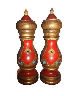 Vintage Florentine Salt Shaker Pepper Mill RED Hand Painted ACCIAIO