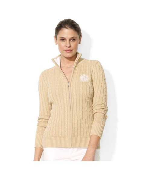 Ralph Lauren Cableknit Zipup Cardigan In Natural Lyst