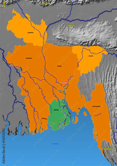 Administrative And Political Colored Vector Map Of Bangladesh With