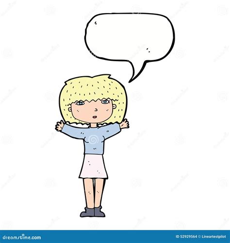 Cartoon Woman Raising Arms In Air With Speech Bubble Stock Illustration Illustration Of Female