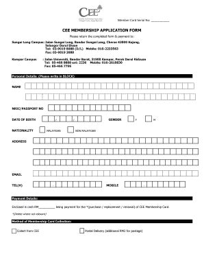 Fillable Online CEE MEMBERSHIP APPLICATION FORM Utar Edu My Fax Email