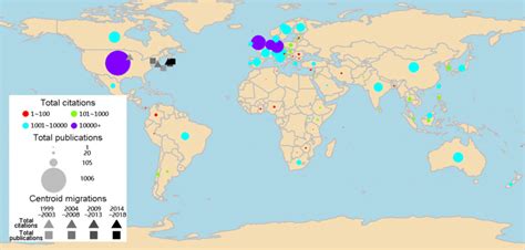 Global Geographic Distribution And Centroid Migration Of Publications Download Scientific