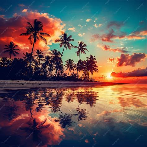 Premium Vector Beach Sunset Vector Art