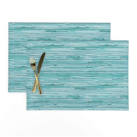 Aqua Teal Grasscloth Woven Wallpaper Placemats Spoonflower