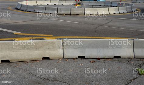 Horizontal Road Marking Lanes Highway Concrete Barriers On The Road