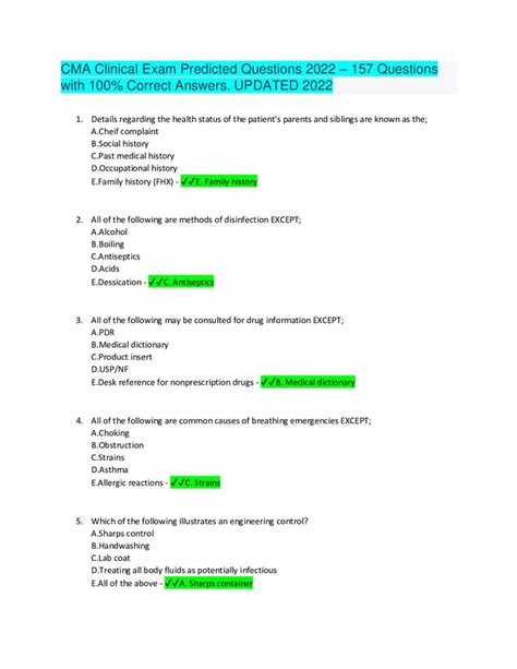 Cma Clinical Exam Predicted Questions Questions With