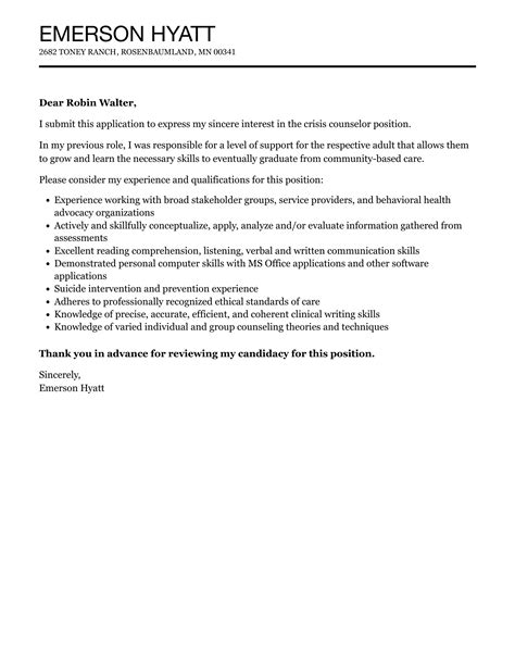 Crisis Counselor Cover Letter Velvet Jobs