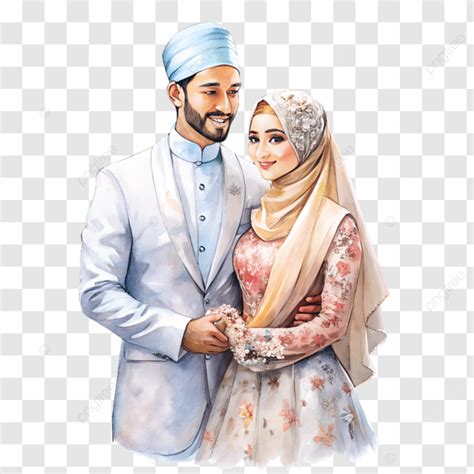 Casal De Casamento Muçulmano Clipart Ilustração Estilo Aquarela PNG