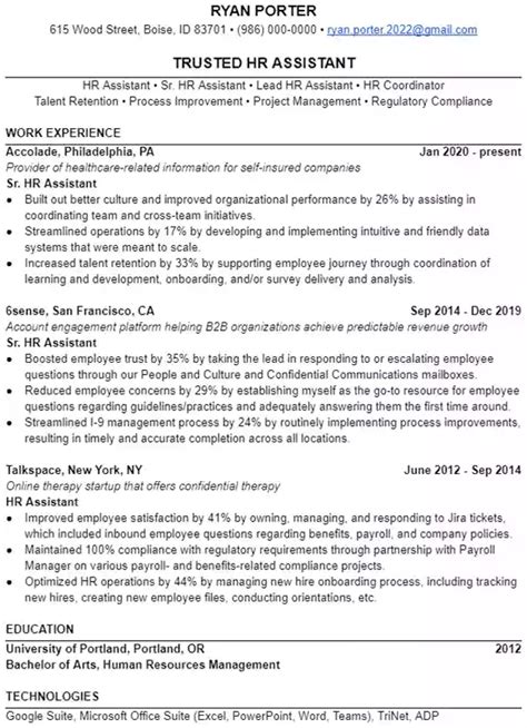 Hr Assistant Resume Example Leet Resumes