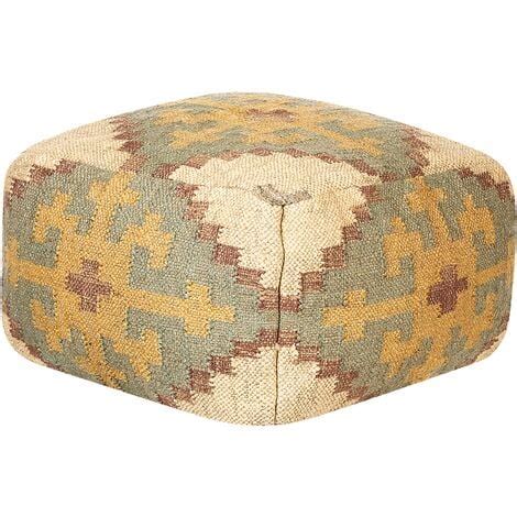 Puf De Yute Verde Claro Beige Marr N Amarillo X Cm Oriental Kilim