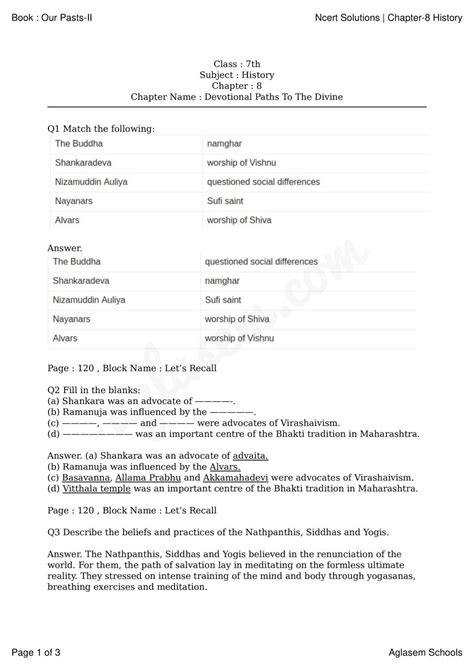 Ncert Solutions For Class 7 History Chapter 6 Devotional Paths To The Divine Pdf