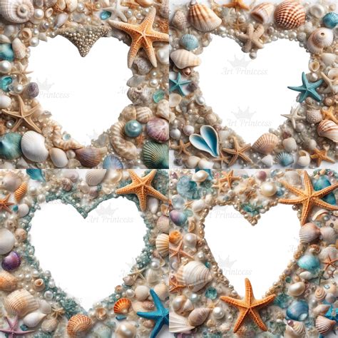 Seashells Digital Border Frames Clipart PNG Beach Overlays Tropical