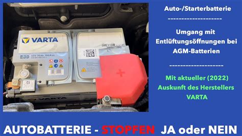 Auto Starterbatterie Agm Entl Ftungs Ffnungen Stopfen Ja Oder Nein