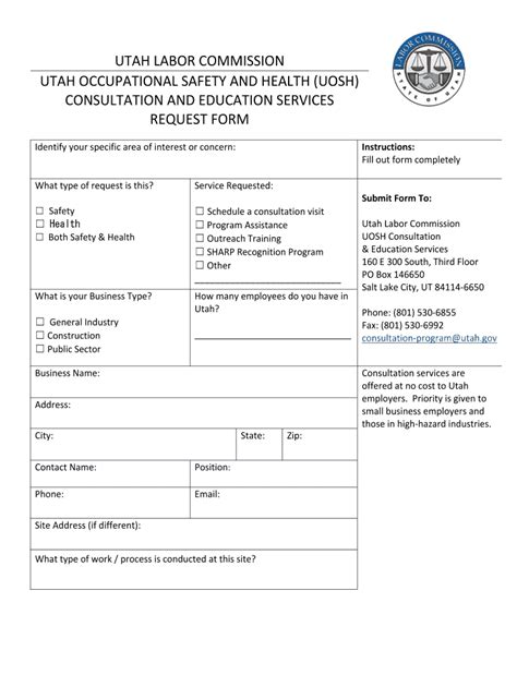 Fillable Online Laborcommission Utah Consultation Request Form Utah