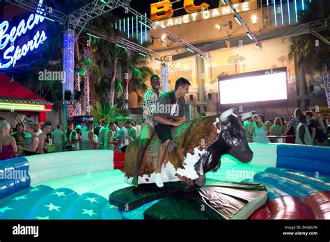 British Young Nightlife Mechanical Bull At Bcm Disco In Magaluf