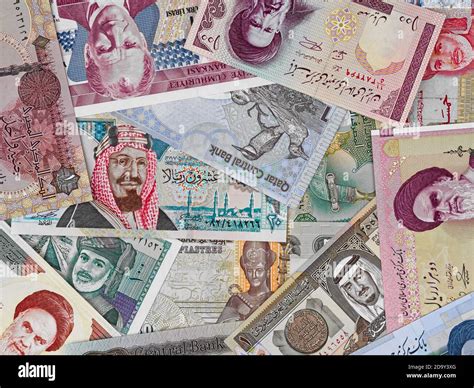 Middle East Money Heap Of Various Middle East Banknotes Currency