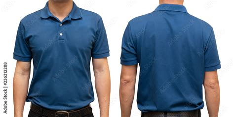 Blue Blank Polo T Shirt On Human Body For Graphic Design Mock Up Stock