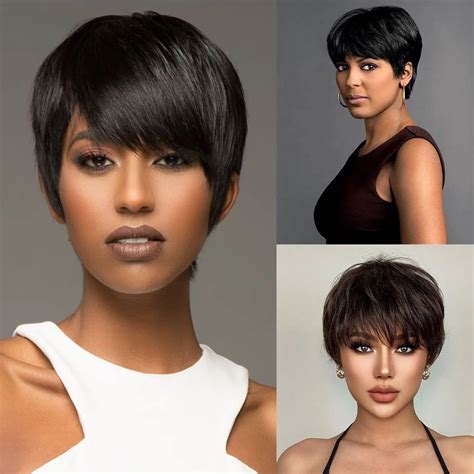 Glueless Short Pixie Cut Human Hair Wigs Full Machine Made Wigs With