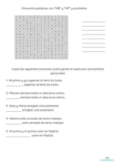 Palabras Con Mb Y Mb Pronombres Personales Ficha Interactiva Topworksheets