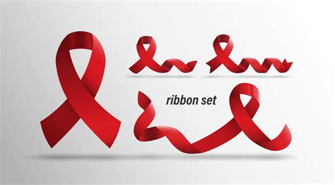 Realistic Red Ribbon Awareness Set isolated, HIV AIDS Cancer Symbol ...