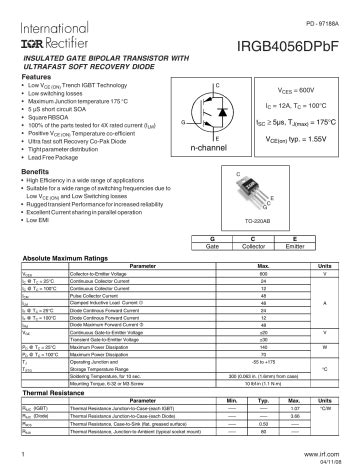 Infineon IRGB4056D IGBT Discrete Datasheet Manualzz