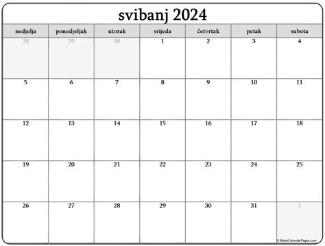 Svibanj 2024 Besplatni Kalendar Za Ispis Kalendar Svibanj