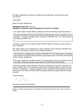 Fillable Online Consent Form To Obtain Exemption From Call In Procedure