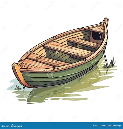 Rowboat In Cartoon Style Stiker On White Background On Isolated