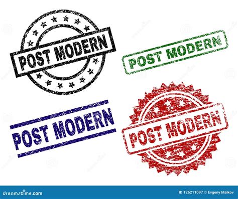 Scratched Textured Post Modern Stamp Seals Stock Vector Illustration