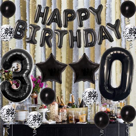 Th Birthday Decorations Black Dirty Foil Balloon Cake Toppers