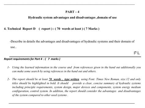 Solved PART-4 Hydraulic system advantages and disadvantages | Chegg.com