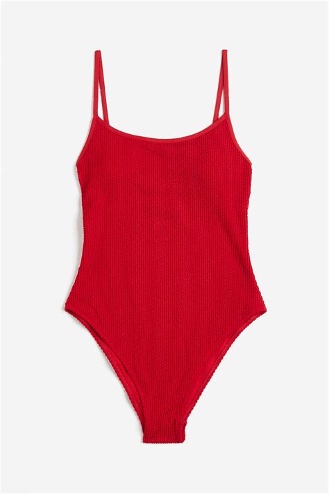 Padded Cup High Leg Swimsuit Red Ladies Handm Gb