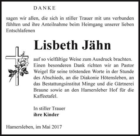 Traueranzeigen Von Lisbeth J Hn Abschied Nehmen De