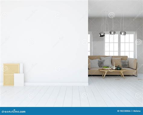 Mock Up Wall In Interior With Sofa Living Room Resting Place Stock