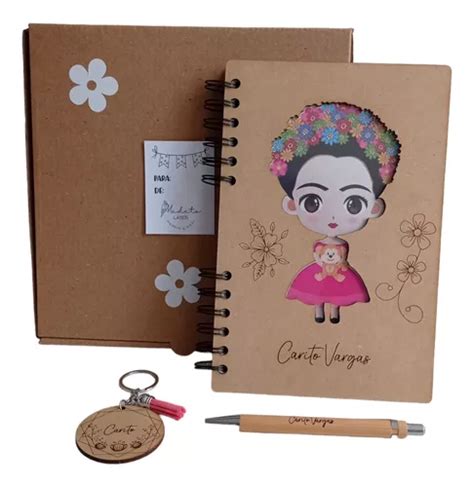 Kit Agenda Frida Kahlo Personalizado Cuaderno Mdf Libreta Cuotas Sin